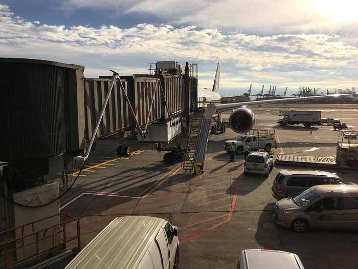 As we wait to board, we catch a glimpse at our chariot, the new Airbus A350-900ULR.