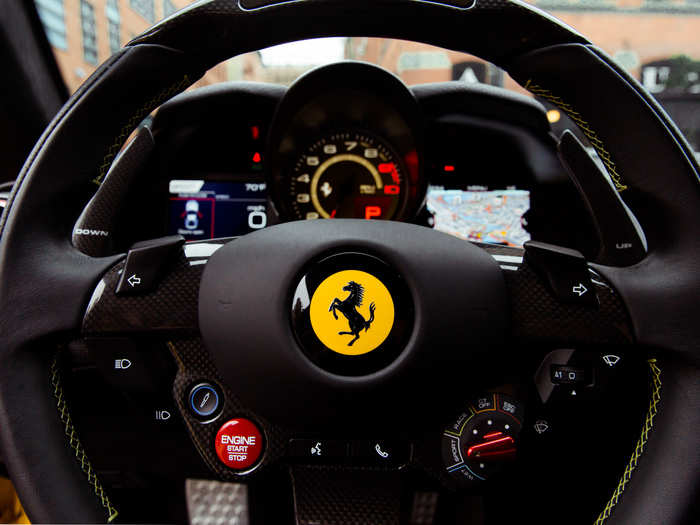 The command center. Much of the 812, as with all Ferraris, can be controlled using the F1-inspired steering wheel.