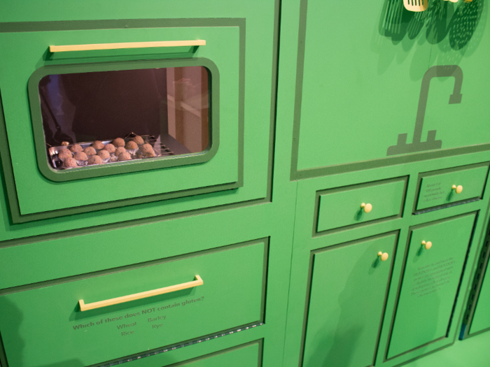 In additional to interactive drawers and cubbies you can pull out, the false oven in this exhibit also holds a tray of gluten-free cookies that you can enjoy.