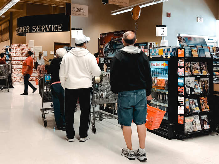 The lines were really long at every open register, including the self-checkout lane. The store had a lot of good deals, but it was very crowded and hard to shop in.