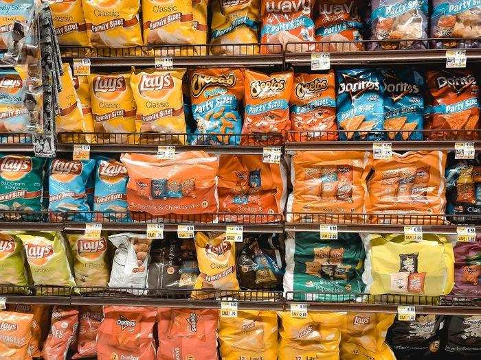 There were more snacks a few aisles away. Bags of chips cost $4-6.