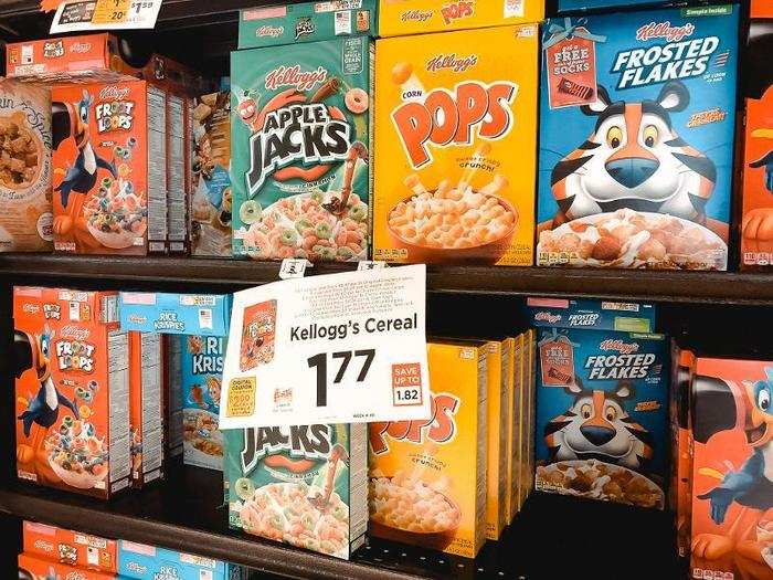 The end caps of aisles had deals on products like Kellogg