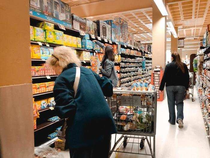 The aisles were all very crowded and narrow, and the poles in the middle of each made it hard to navigate with a shopping cart.