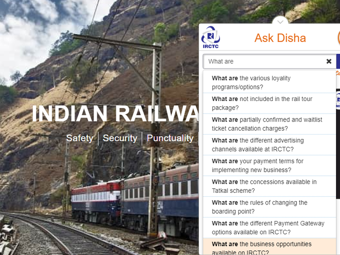 Ask Disha is live on IRCTC’s website