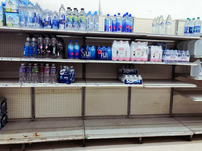 There were a lot of empty and rusting shelves in the grocery section ...