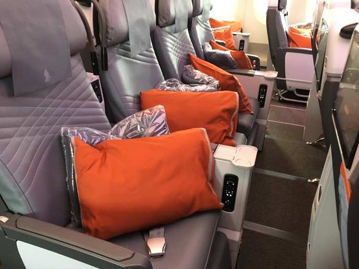 Each premium economy seat boasts 38 inches of seat pitch – half a foot more than you would get in an economy cabin. Seat pitch is simply the amount of room between two rows.