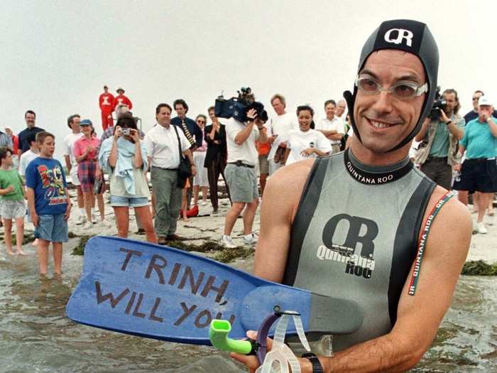 But before he put his head in the water for that Atlantic swim, he asked his girlfriend, Trinh Dang, a question.