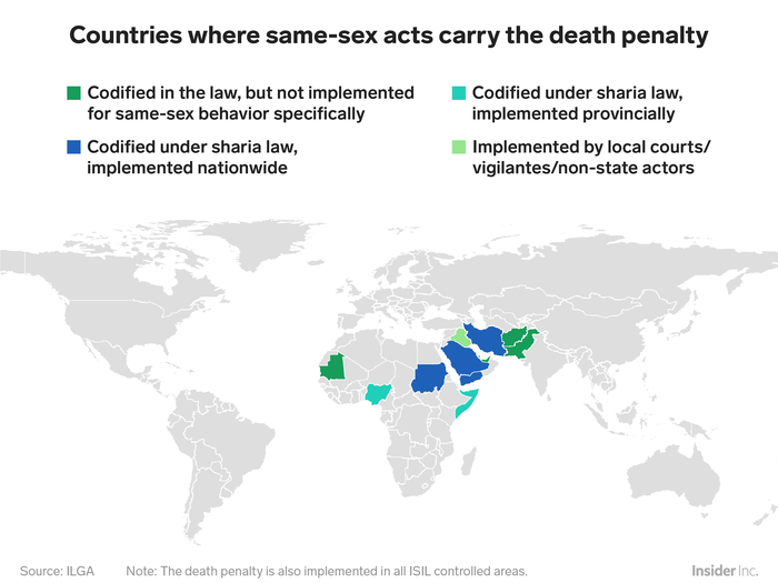 In fact, nearly all of the countries where homosexuality is technically still a capital crime are majority Muslim.