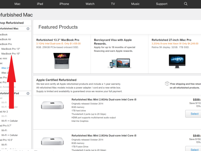 Then, click on the MacBook Pro with the screen size you