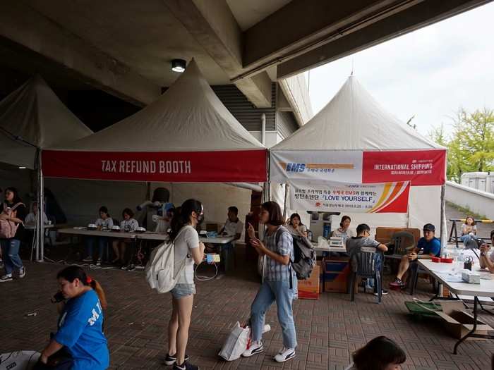 I admit, this took me by surprise: a tax-refund booth, and a post office tent. But considering the sheer amount of die-hard international fans that flew in just to see BTS, it sort of made sense. They spent hours, if not days, in line just to get hold of official merchandise, spending hundreds or thousands of dollars in the process. Duty free was actually a very clever move. The temporary international shipping post office booth was just the icing on the cake.