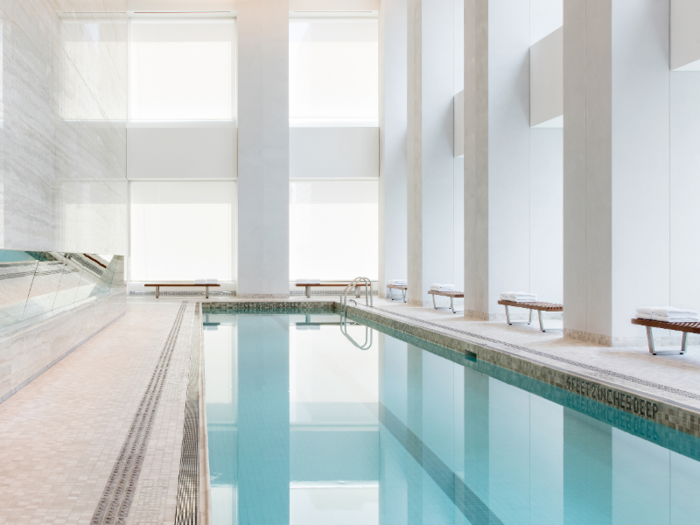 But not many residential gyms come with a 75-foot swimming pool. There