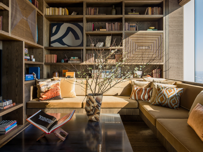 A separate library includes a wood burning fireplace.