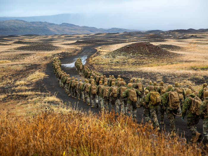 After seizing the compound, the Marines hiked inland to a training site.