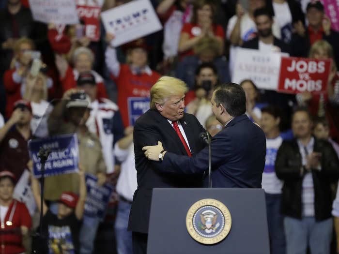 The president held a rally for Ted in Houston on October 22, deciding he was now "beautiful Ted" instead of his previous disparaging moniker, "lyin