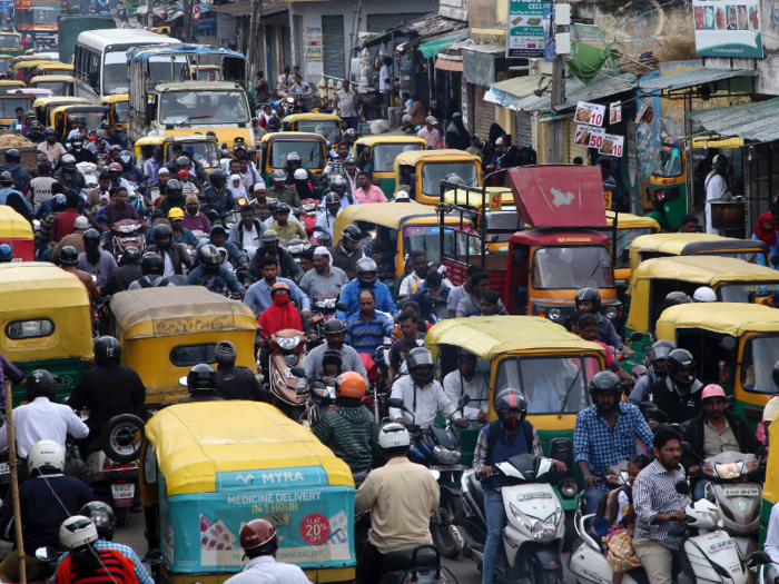 For commuters in Bangalore, India, rush hour brings the streets to a standstill.