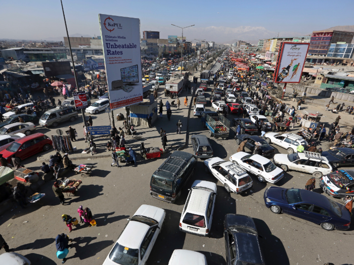 Heavy traffic jams make for a slow morning commute in Kabul, Afghanistan.