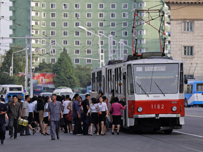 Trams are a popular mode of transportation for North Korean commuters.