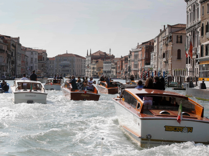 In Venice, Italy, commuters use water taxis to get to school, work, and home from any of the 14 taxis stations around the city. A water taxi can hold up to 10 people at a time depending on size.