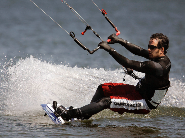 David Grimes, an IT manager in England, kite surfs to work, according to a 2007 Daily Mail story. On average, it takes him 30 minutes to get to work, traveling at about 20 miles per hour.