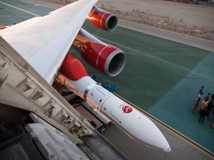 One of the first rockets is now finished and preparing for integrated test flights. LauncherOne is 70 feet long and weighs 57,000 lbs, or about the size of 25 passenger cars.