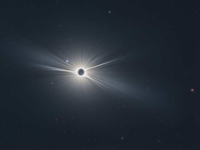 This shot of the total solar eclipse of 2017 also shows planet Mars (right) and the bright star Regulus (to the left of the eclipse).