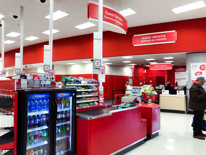 The small-format Target only had a small kiosk for gift registries, but the Target in Jersey City had an entire Guest Services center with a place for returns and exchanges, registry help, and an ATM.