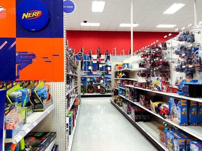 The toy departments were pretty similar, but the bigger Target carried products like bikes and skateboards, which weren