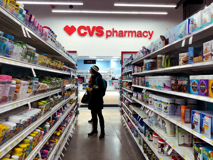 Near the registers was a small CVS pharmacy and drugstore products like over-the-counter medications and toiletries.