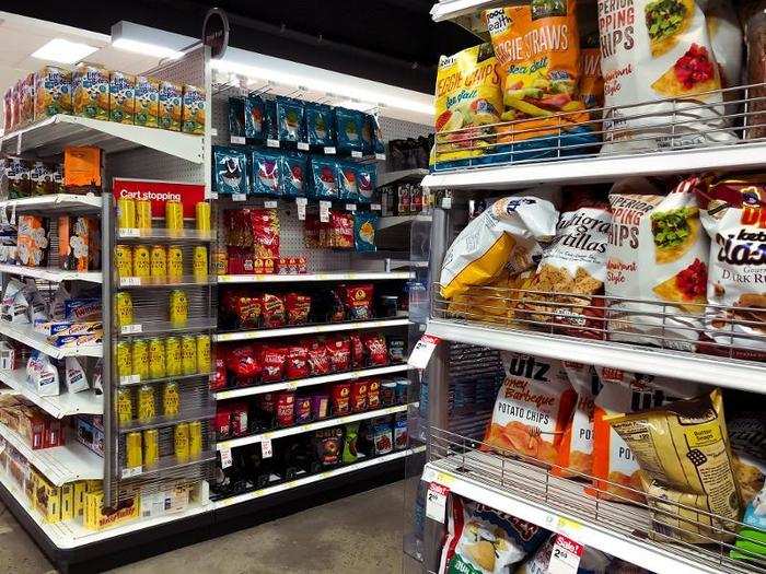 The grocery section took up about half of the lower level. It had a few aisles of snacks ...