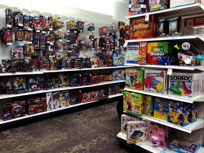 The toy section took up the entire back corner of the store. It also had a small aisle of sports equipment.