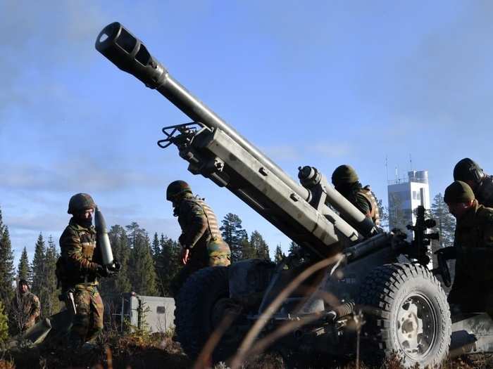 A Belgian Howitzer battery team fires at Rena Firing Range, Norway on October 27, 2018. The unit is part of NATO’s Very High Readiness Joint Task Force, which is exercising in Norway as part of Trident Juncture 2018.