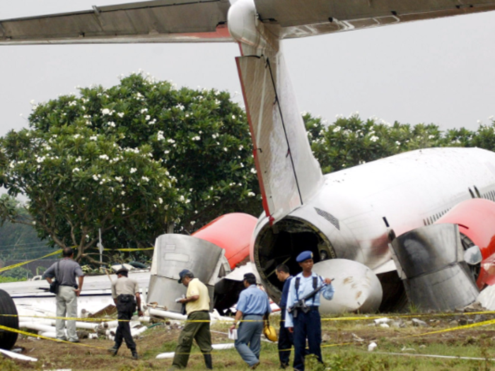 In November 2004, a Lion Air plane skidded off the runway during heavy rains in Solo, Central Java.