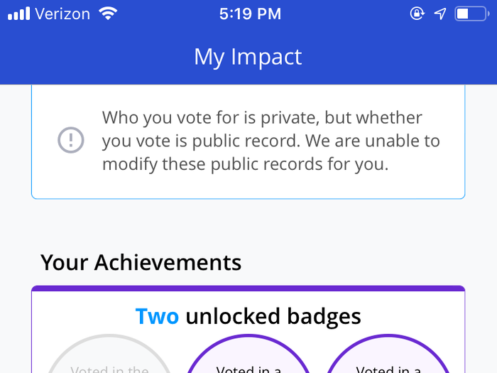 Vote With Me has found a way to gamify voting: when you vote in specific elections or remind friends to vote, you get a badge. It