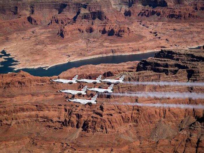 Thunderbird demonstrations involve about 30 different maneuvers using one or more F-16s.