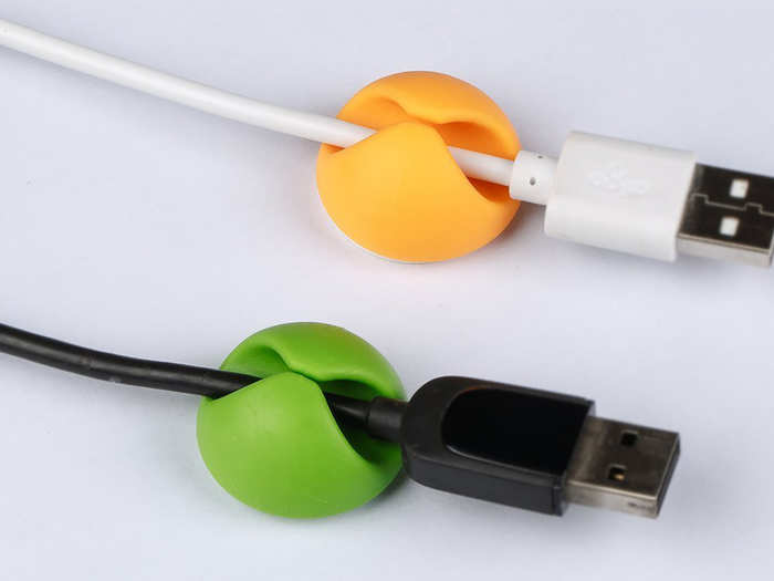 Desk cable clips that keep cords neat and organized