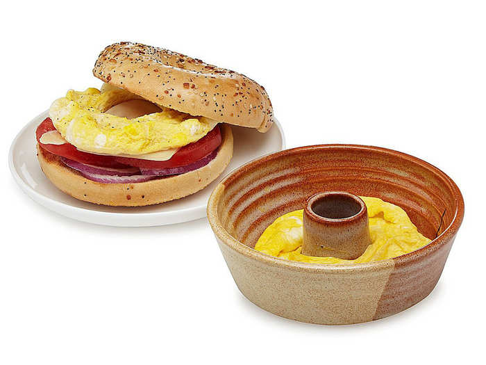 A microwavable dish that makes eggs especially for bagels