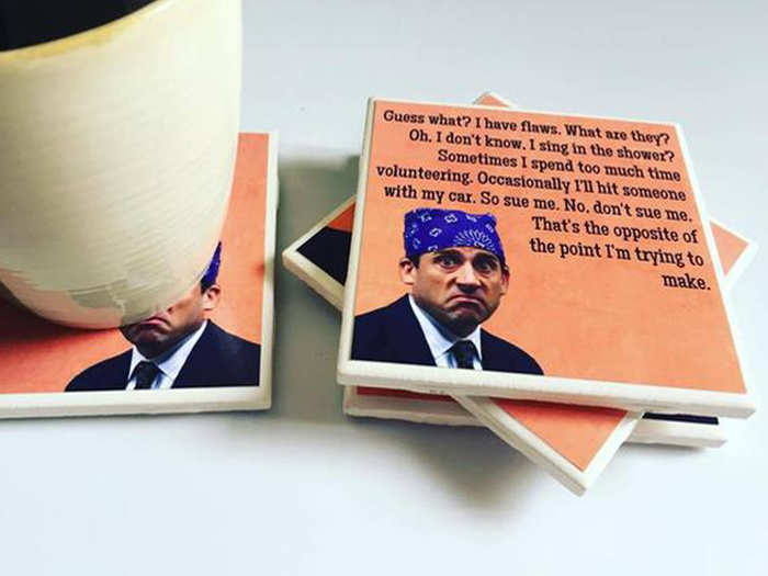 "Prison Mike" coasters, in homage to The Office
