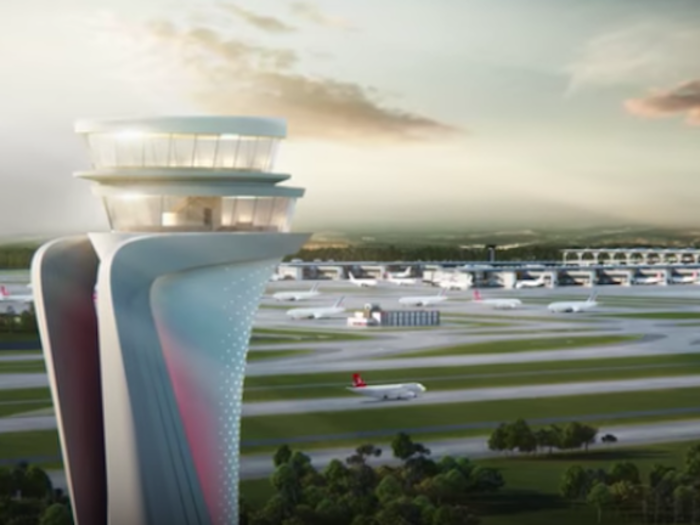 The air traffic control tower is inspired by the tulip, a symbol of Turkish-Islamic identity and history.