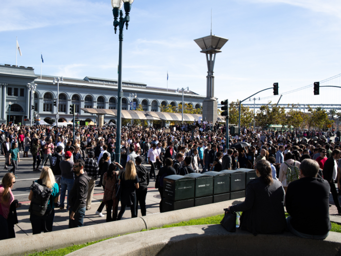 The throngs of Google workers exited the plaza.