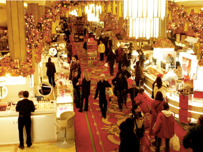 Department stores have always had extravagant holiday decorations inside, too, in addition to the festive windows.