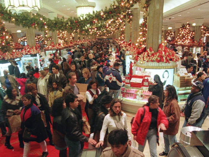 Massive crowds are something that has remained the same throughout the years. This photo from 1995 shows shoppers in a hectic Macy