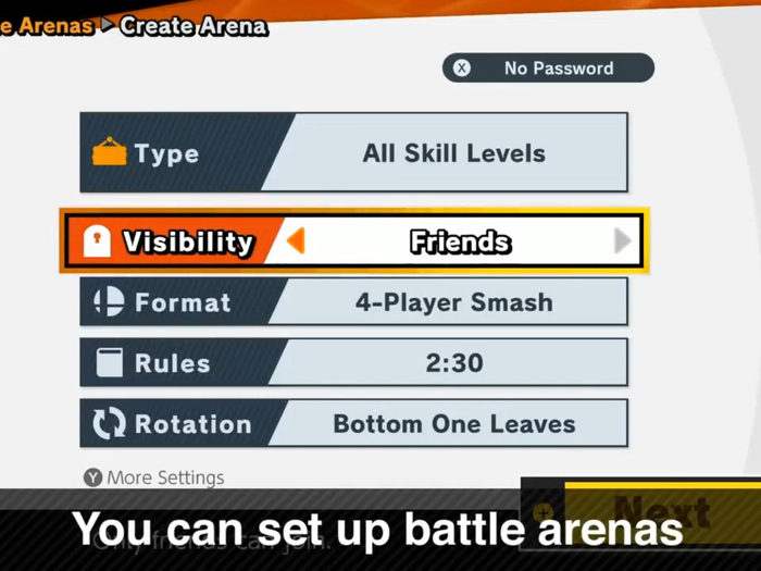 Create battle arena lobbies to set your own rules or play with specific friends online.