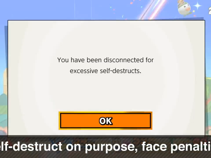 Self-destructing or disconnecting too often during online matches will be discouraged.