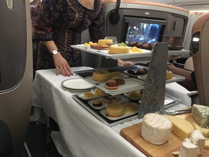 Flight attendants also came by each seat with a cheese, fruit, and dessert cart.