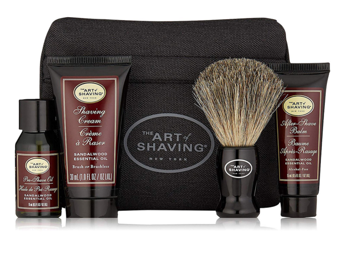 A sandalwood-scented starter shaving set