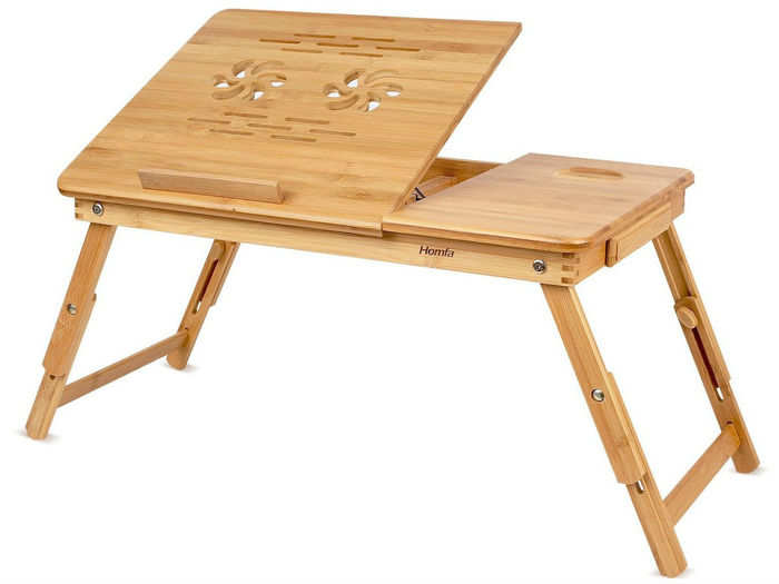 A folding bamboo laptop desk