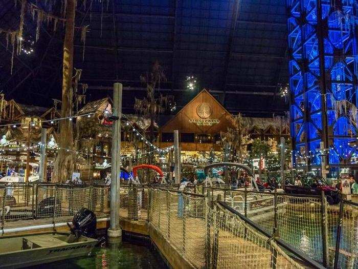 The entire shopping center is situated around a man-made swamp that fills the base of the pyramid.