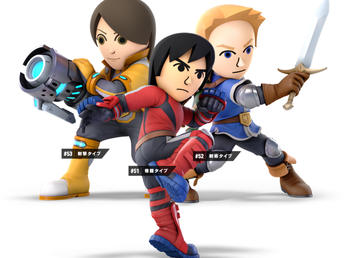 51, 52, 53. Mii Gunner, Mii Fighter, Mii Swordsman - "Super Smash Bros. for Wii U/3DS" (2014)