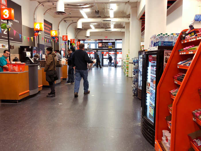 There were just as many registers and self-checkout kiosks as at the bigger store.