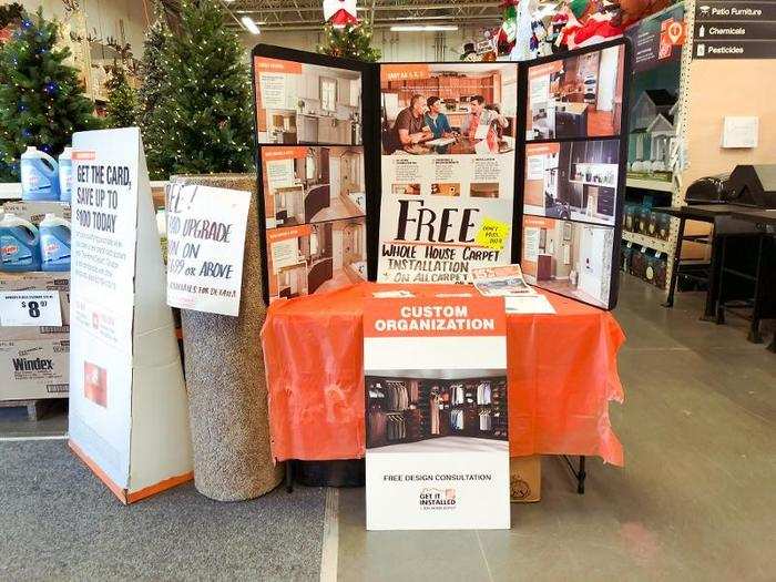 In the front of the store was a small display advertising free carpet installation and design consultations.